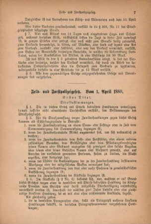 Feld- und Forstpolizeigesetz. Vom 1. April 1880.