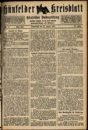 Erste Ausgabe vom Donnerstag, den 22. Januar 1925.