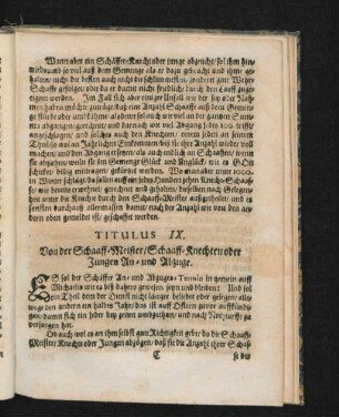 Titulus IX. Von der Schaaff-Meister/ Schaaff-Knechten oder Jungen An- und Abzuge.