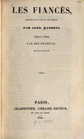 Les Fiancés : histoire milanaise du XVIIe siècle