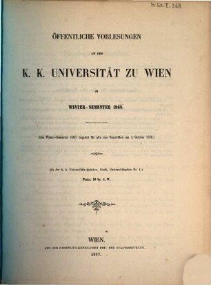Vorlesungsverzeichnis. 1868,1, 1868, [1.] WS