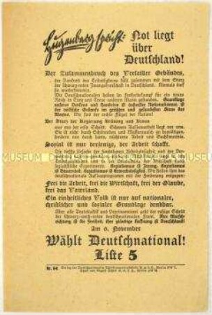 Aufruf der Deutschnationalen Volkspartei zur Reichstagswahl am 6. November 1932