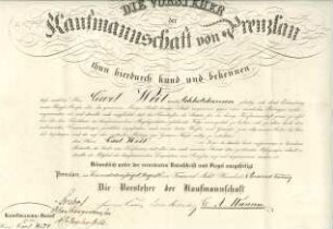Kaufmannsbrief Carl Weil, Prenzlau 1849