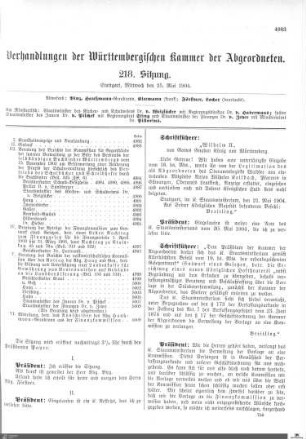 218. Sitzung, Stuttgart, 25.5.1904