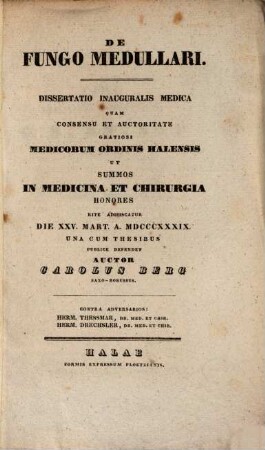 De Fungo Medullari : Dissertatio Inauguralis Medica