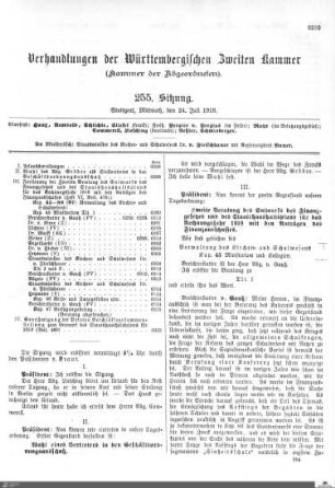 255. Sitzung, Stuttgart, 24.7.1918