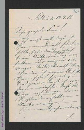 Brief von Johanna Schweitzer an Antonie Traun