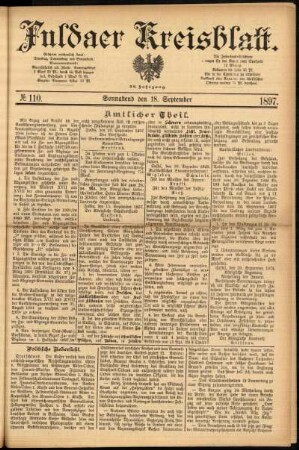 Erste Ausgabe vom Samstag, den 18. September 1897.