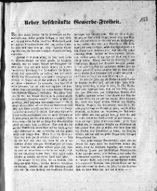 Ueber beschränkte Gewerbe=Freiheit. (Sammlung Friedlaender)