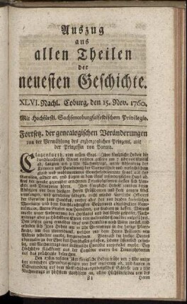XLVI. Nachl. Coburg, den 15. Nov. 1760.