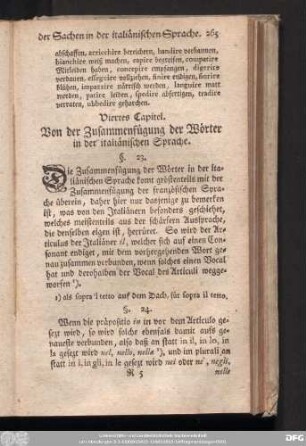 Viertes Capitel. Von der Zusammenfügung der Wörter in der italiänischen Sprache.