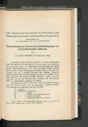 Zweiter Beitrag zur Kenntnis der Lebensbedingungen von stickstoffsammelnden Bakterien.