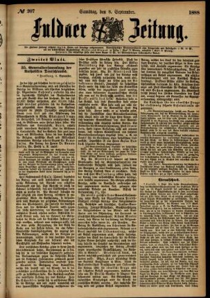 Zweite Ausgabe vom Samstag, den 08. September 1888.