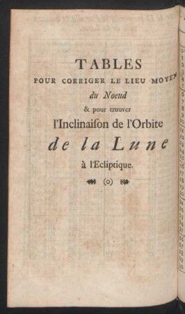 Tables Pour Corriger Le Lieu Moyen du Noeud & pour trouver l'Inclinaison de l'Orbite de la Lune à l'Ecliptique.