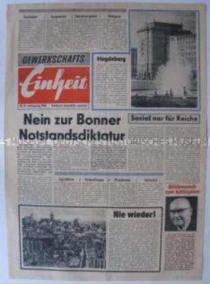 Propagandazeitung aus der DDR für die Gewerkschafter in der Bundesrepublik u.a. zu den geplanten Notstandsgesetzen