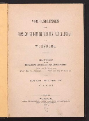 Medicinische Statistik der Stadt Würzburg für das Jahr 1891 (mit Einschluss des Jahres 1890)