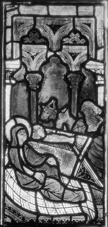 Glasfenster mit Geburt Christi : Glasfenster mit Geburt Christi. Glasmalerei (1386/1420). Judenburg, Ehemals Spitalkirche (Magdalenenkirche)