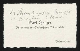 Brief von Karl Heyser an Margarete Hauptmann