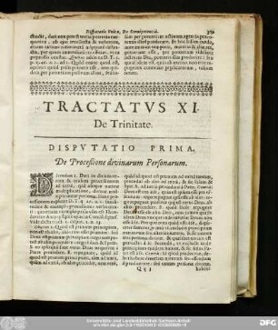 Disputatio Prima. De Proceßione divinarum Personarum.