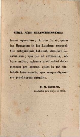 Nonnulla de vi, quam ius Romanum in ius Russicum temporibus antiquissimis habuerit : diss. inaug. hist.-iur.