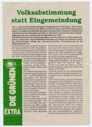 Flugblatt der Grünen in der Bundesrepublik zur deutschen Einheit