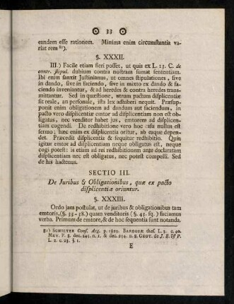 33-59, Sectio III. De Juribus & Obligationibus, quae ex pacto displicentiae oriuntur.