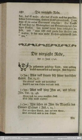Die vierzigste Rede, den 12 Junii 1746