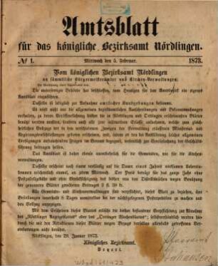 Amtsblatt für das Bezirksamt Nördlingen. 1873