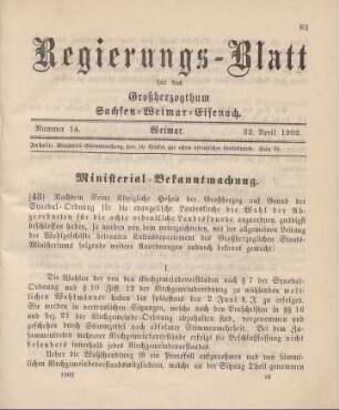 43. Ministerial-Bekanntmachung, betreffend die Wahlen zur achten ordentlichen Landessynode