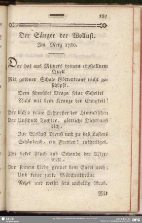 Der Sänger der Wollust. Im Merz 1780.