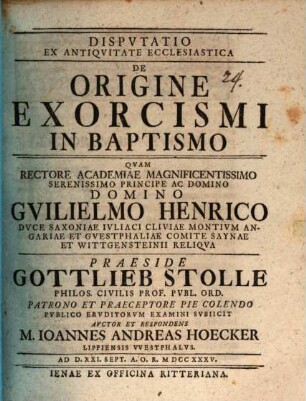 Disp. ... de origine exorcismi in baptismo