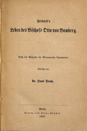 Herbord's Leben des Bischofs Otto von Bamberg : nach der Ausgabe der Monumenta Germaniae