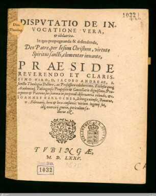 Dispvtatio De Invocatione Vera, et idolatrica