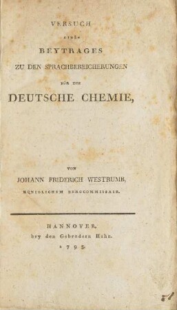 3,2: Versuch Eines Beytrages Zu Den Sprachbereicherungen Für Die Deutsche Chemie