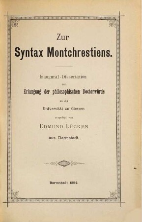 Zur Syntax Montchrestiens