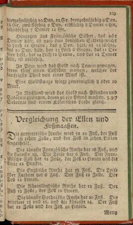 Vergleichung der Ellen und Fußmaaßen.