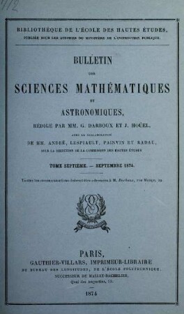 Tome Septiéme. - Septembre 1874.