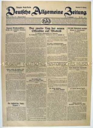 Tageszeitung "Deutsche Allgemeine Zeitung" u.a. zum Spanischen Bürgerkrieg