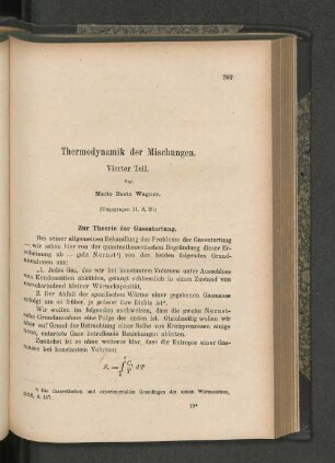 Thermodynamik der Mischungen.