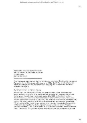 Kontrastiv-linguistische Projekte des Instituts für Deutsche Sprache in Mannheim