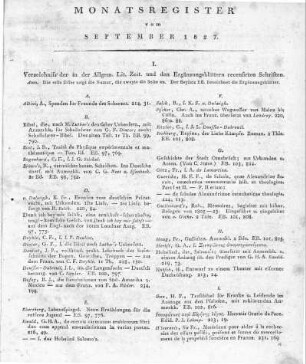 Monatsregister vom September 1827