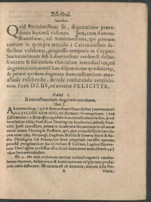 Pars I. Remonstrantium dogmata continens.