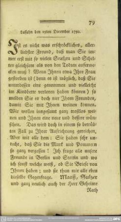 Lassahn den 15ten December 1750