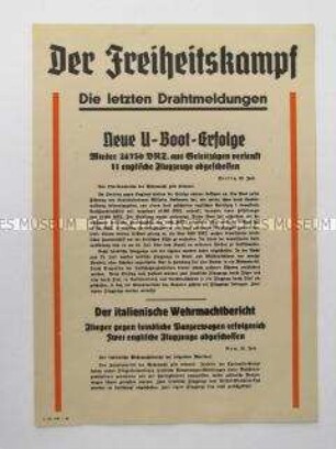 Nachrichtenblatt der sächsischen NSDAP-Zeitung "Der Freiheitskampf" zum Seekrieg gegen Großbritannien