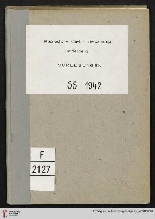 Personal- und Vorlesungsverzeichnis: Personal- und Vorlesungs-Verzeichnis Sommersemester 1942