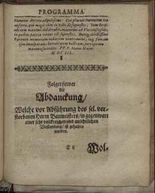Folget ferner die Abdanckung.