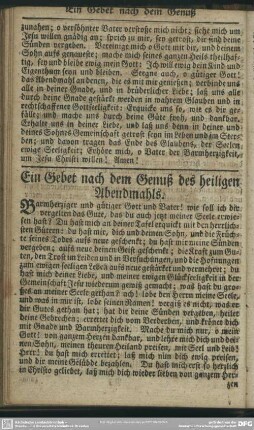 Ein Gebet nach dem Genuß des heiligen Abendmahls