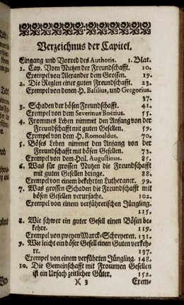 Verzeichnus der Capitel.