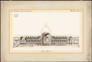 Reichsgericht, Leipzig: Längsschnitt mit Innenansichten 1:200