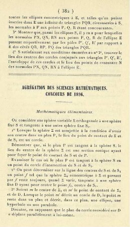 Agrégation des sciences mathématiques. Concours de 1896.